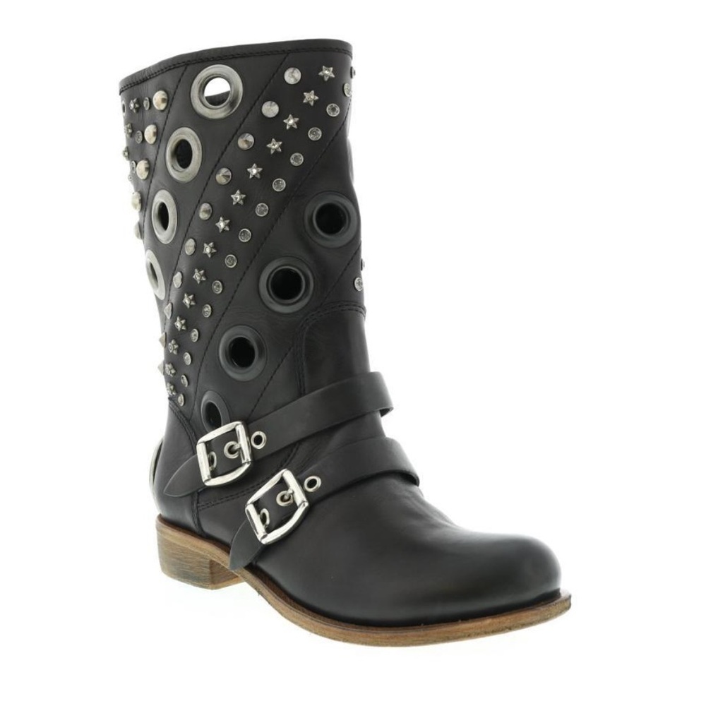 BALDAN Eyelet Moto Boot in Black